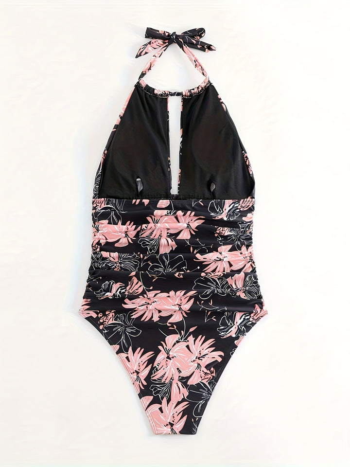 Stilla | Seksuel Badedragt Med Blomstermotiv Halterneck, Tætsiddende, Perfekt Til Stranden Og Sommeren