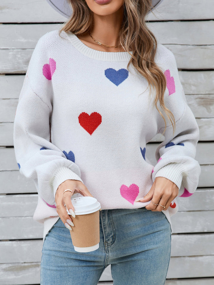Stilla | Hjerteformet Rundhalset Sweater Med Lange Ærmer