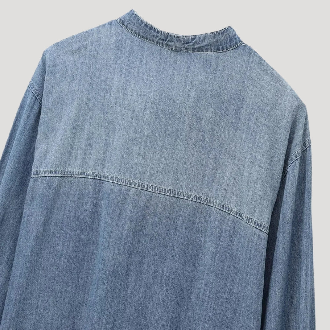 Stilla | Denim Butterfly Bluse Med Lange Ærmer