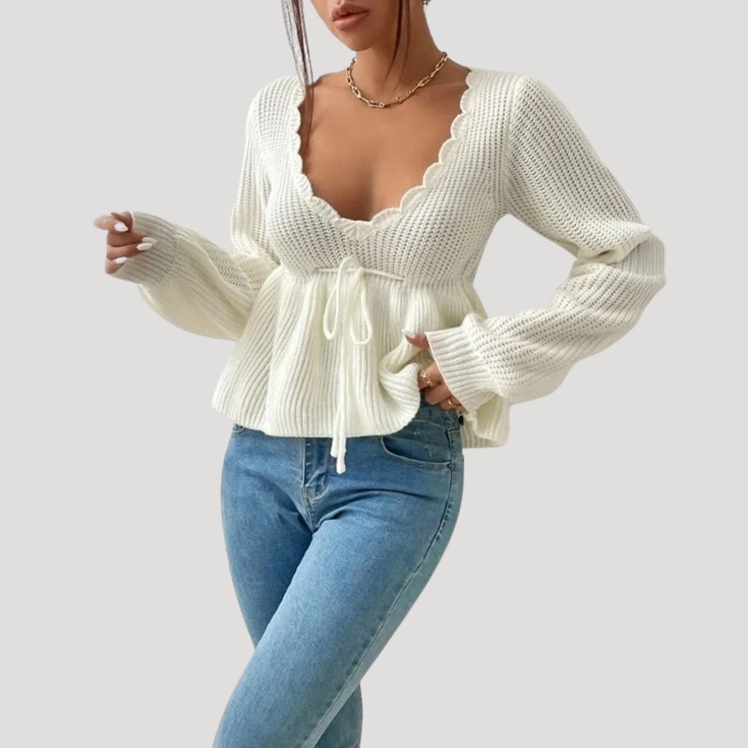 Stilla | Scalloped Edge Strikket Babydoll Trøje