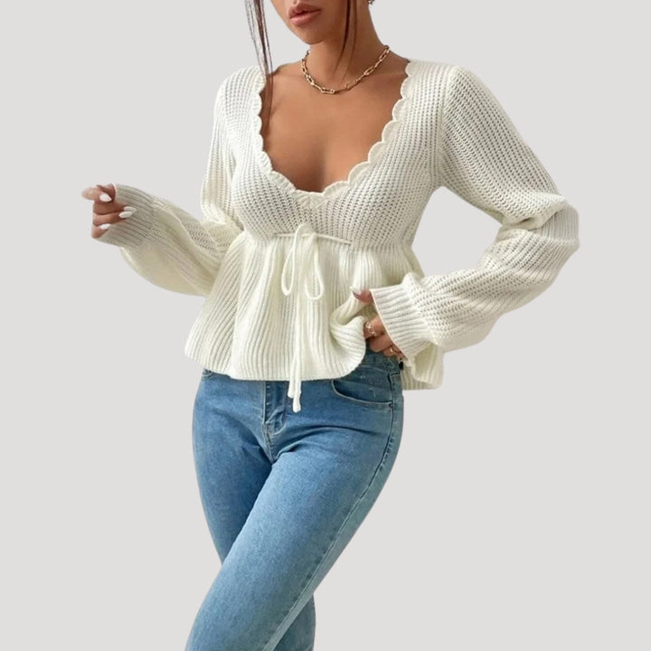 Stilla | Scalloped Edge Strikket Babydoll Trøje