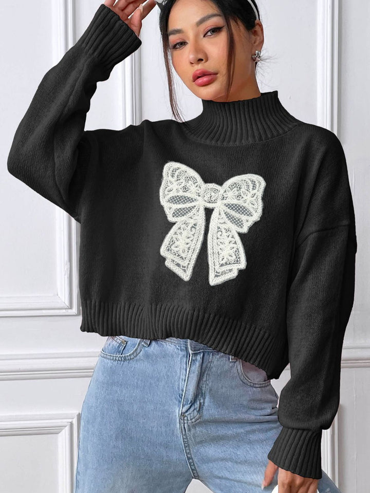 Stilla | Rullekrave sweater med sløjfe og lange ærmer