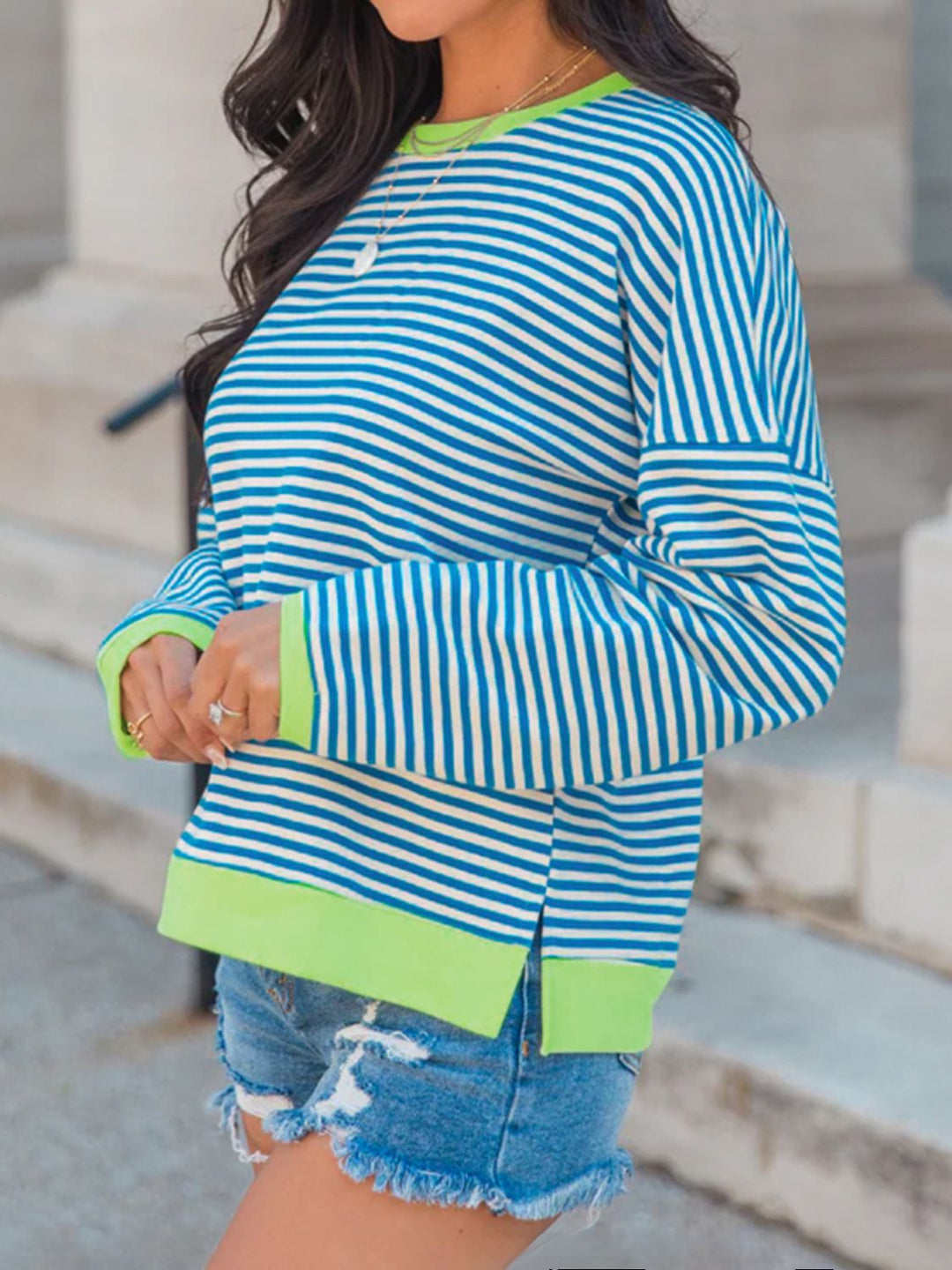 Stilla | Perfee Langærmet Stribet Rundhals Sweatjacke
