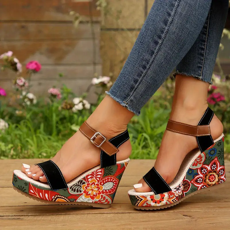 Stilla | Wedge Sandaler Med Blomsterprint Til Kvinder