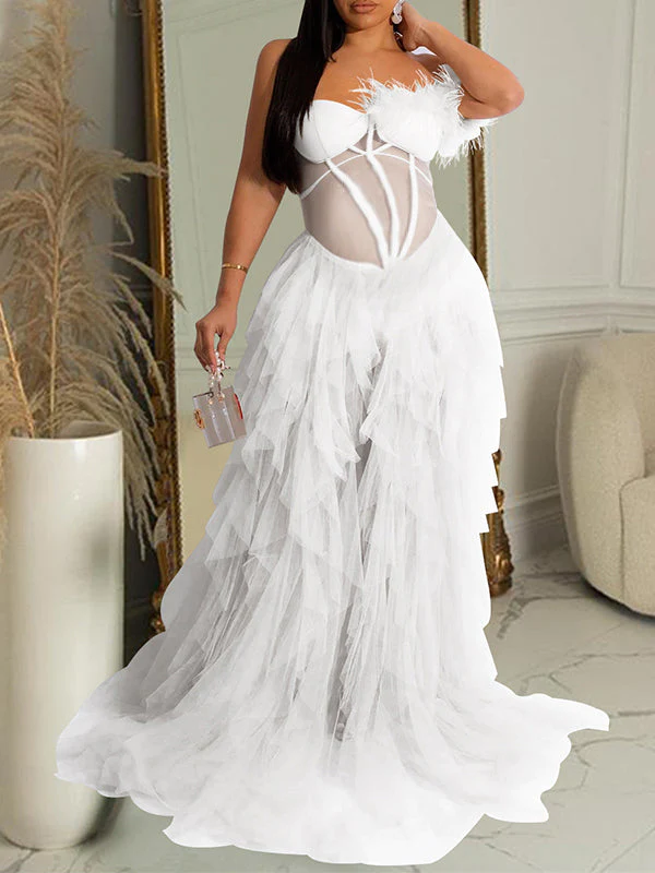 Stilla | Chiffon Uden Stropper Bare Skuldre Net Maxi Fotografi Maternity Kjoler