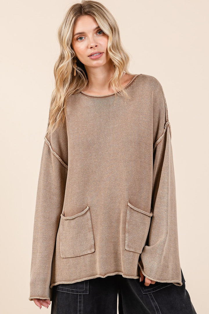 Stilla | Mittoshop Pullover med rå kant og påsyet lomme samt mineralvask