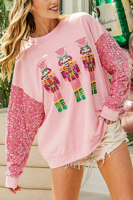 Stilla | Jul Løs Rundhals Pailletter Ærme Sweatshirt