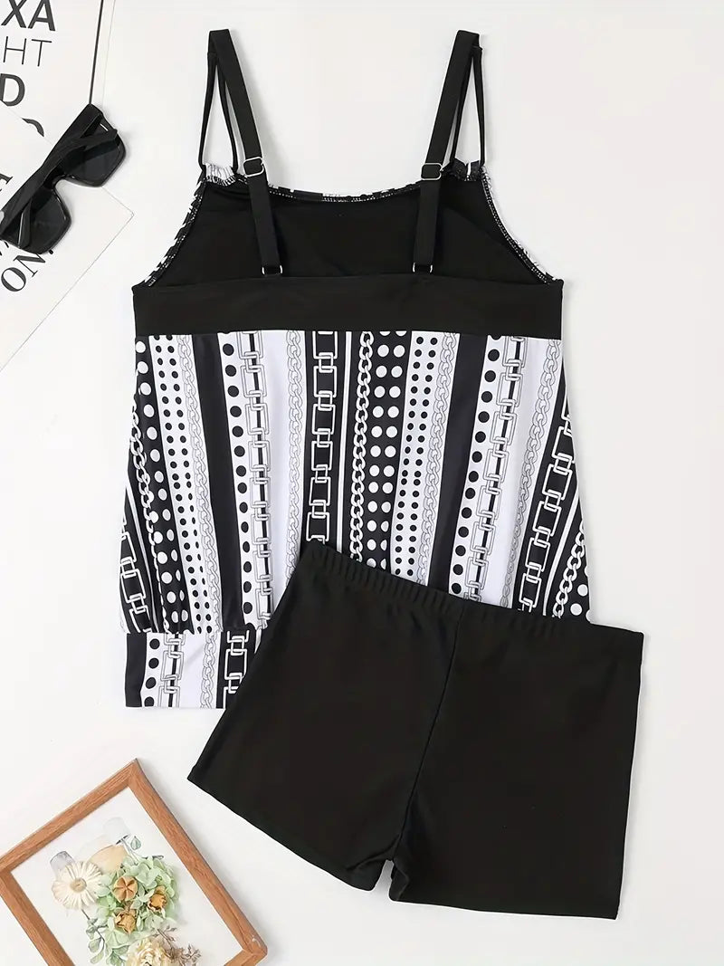 Stilla | Meget Elastisk Tankini Med Striber Og Punkter