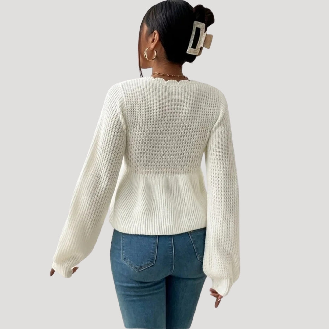 Stilla | Scalloped Edge Strikket Babydoll Trøje