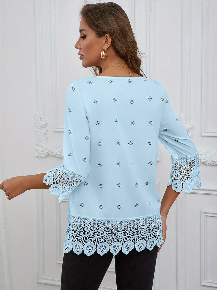 Stilla | Bluse Med Blondekant, Ærmer, Rund Halsudskæring, Afslappet Look
