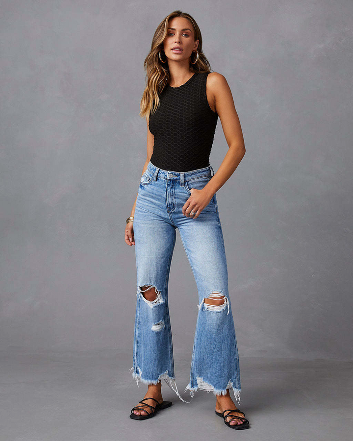 Stilla | Høj Talje Revnet Jeans, Løse Ben