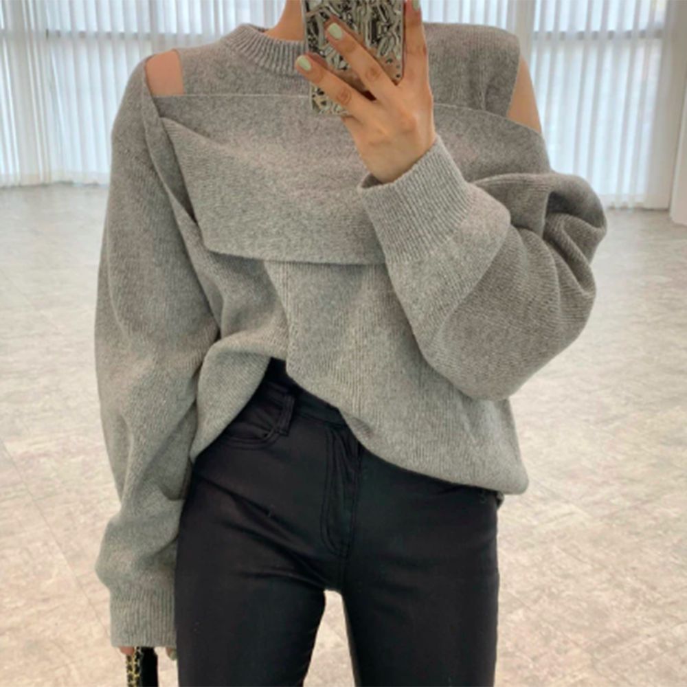 Stilla | Grå Ensfarvet Sweater Med Lange Ærmer