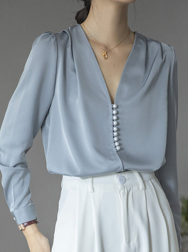 Stilla | Bluse Langærmet Fransk Stil V-hals Bluse