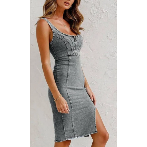 Stilla | Denim Kjole Med Tætsiddende Pasform Der Sikrer Et Elegant Udseende