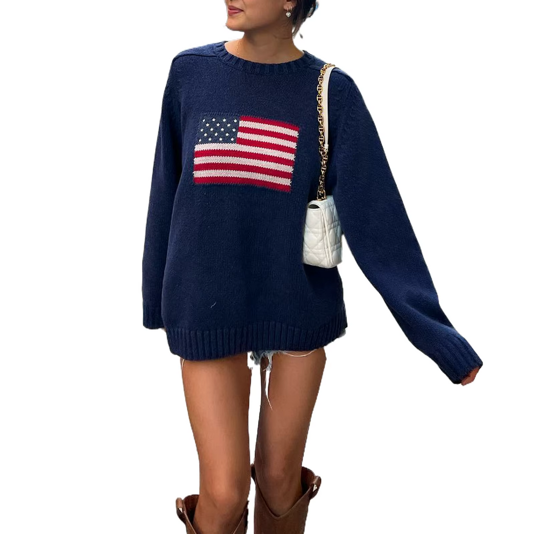 Stilla | Strikpullover med amerikansk flag.