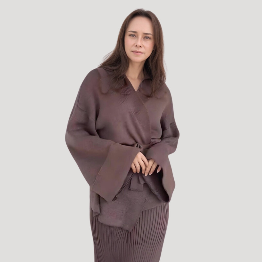 Stilla | Chic Strikket Wrap Strikketrøje Og Nederdel Sæt