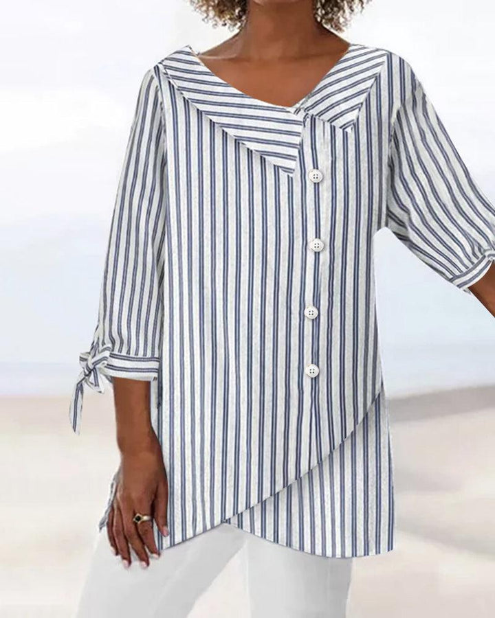 Stilla | Elegante Stribet Bluse Med 3/4 Ærmer