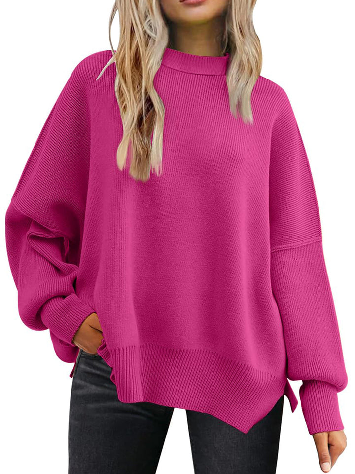 Stilla | Rundhals Pullover med Slids og Faldende Skuldre