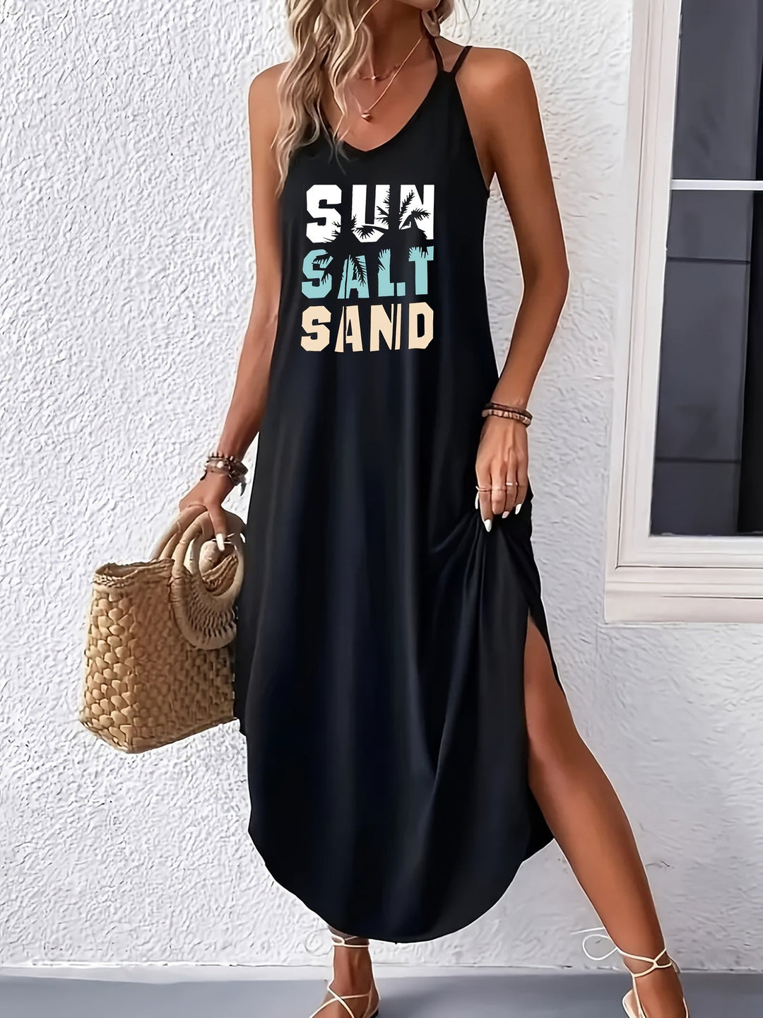 Stilla | Sommer Maxi Kjole Med V-Hals Og Blonde Detaljer, Sort Dame