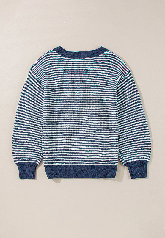 Stilla | Stribet Pullover Med Lange Ærmer og Båd Udsnit