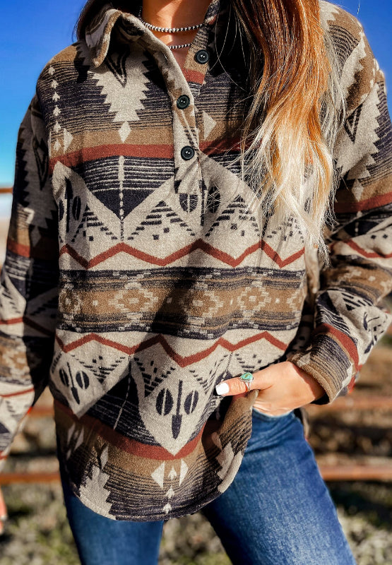 Stilla | Sweatjacke med lange ærmer og geometrisk mønster halvknebel