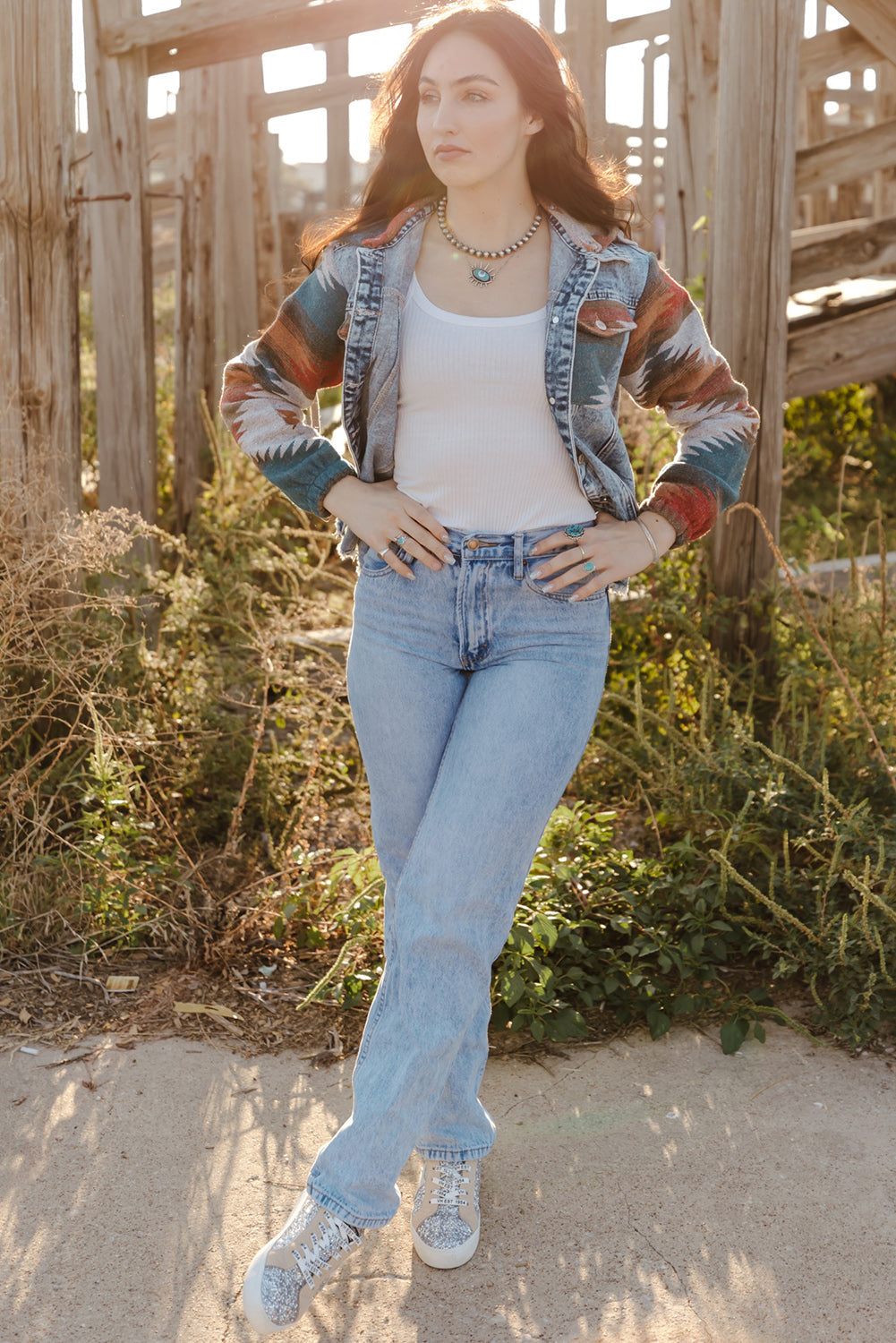 Stilla | Elegant Jeansjakke Med Patchwork Og Knapper Til Dame