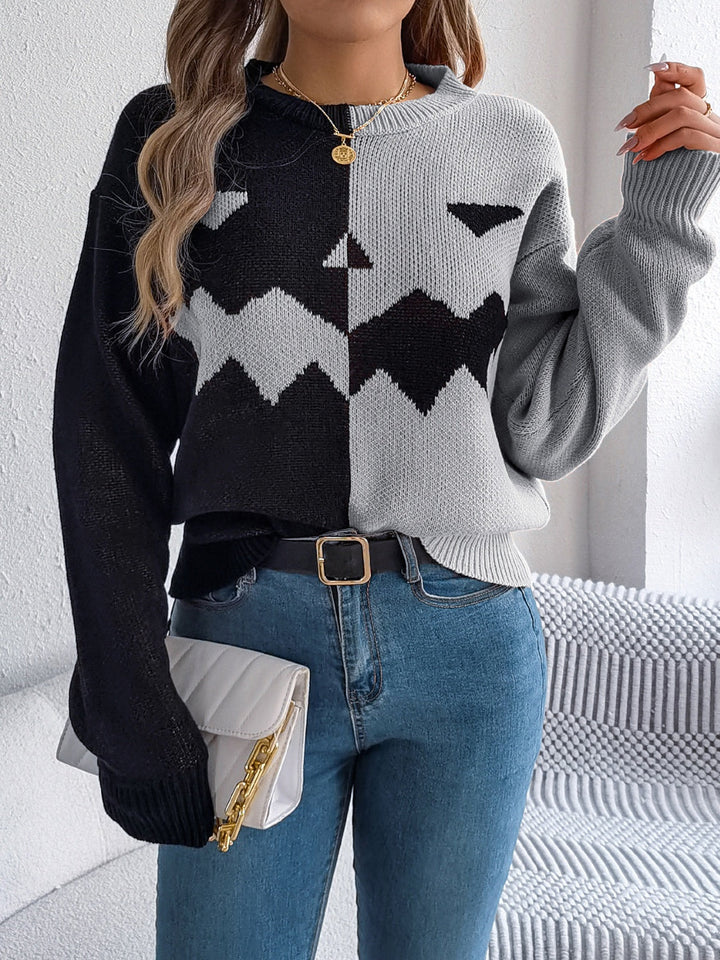 Stilla | Kontrastærmer Pullover med Rundhalset til Trendy Looks