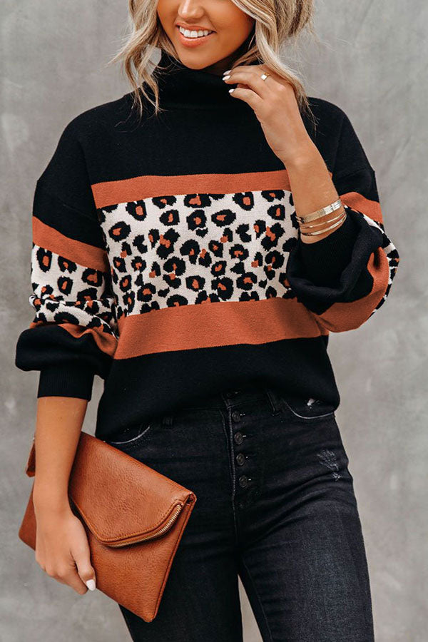 Stilla | Wild Thing Leopard Farveblok Turtleneck Trøje