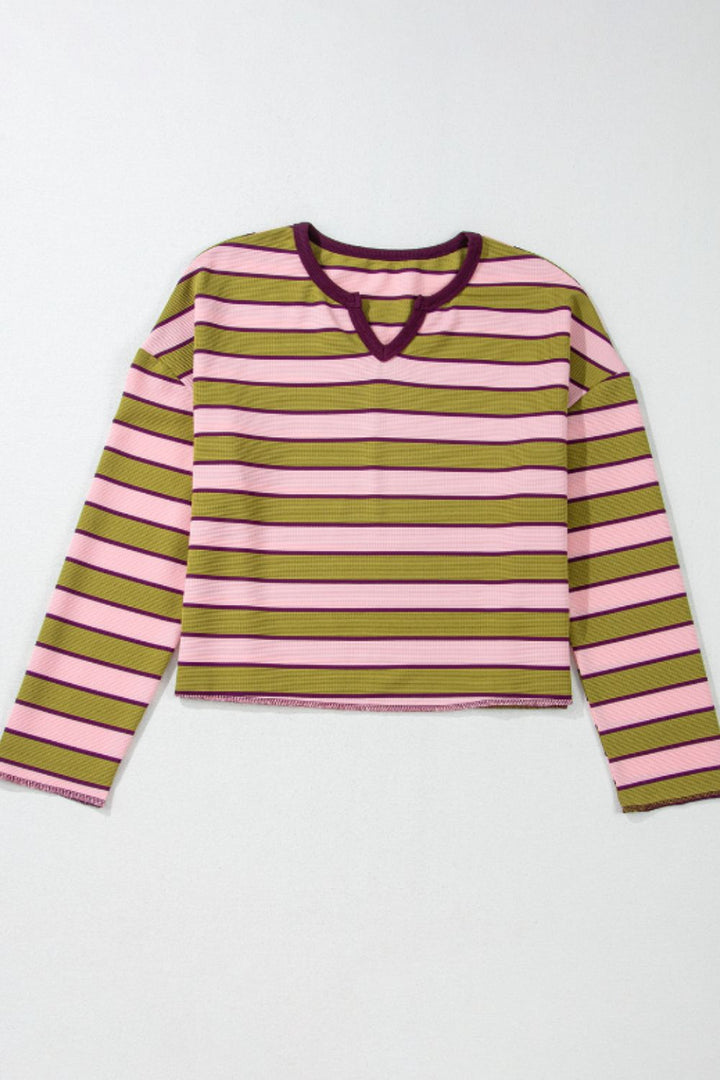Stilla | Langærmet Stribet T-shirt Med Flæse