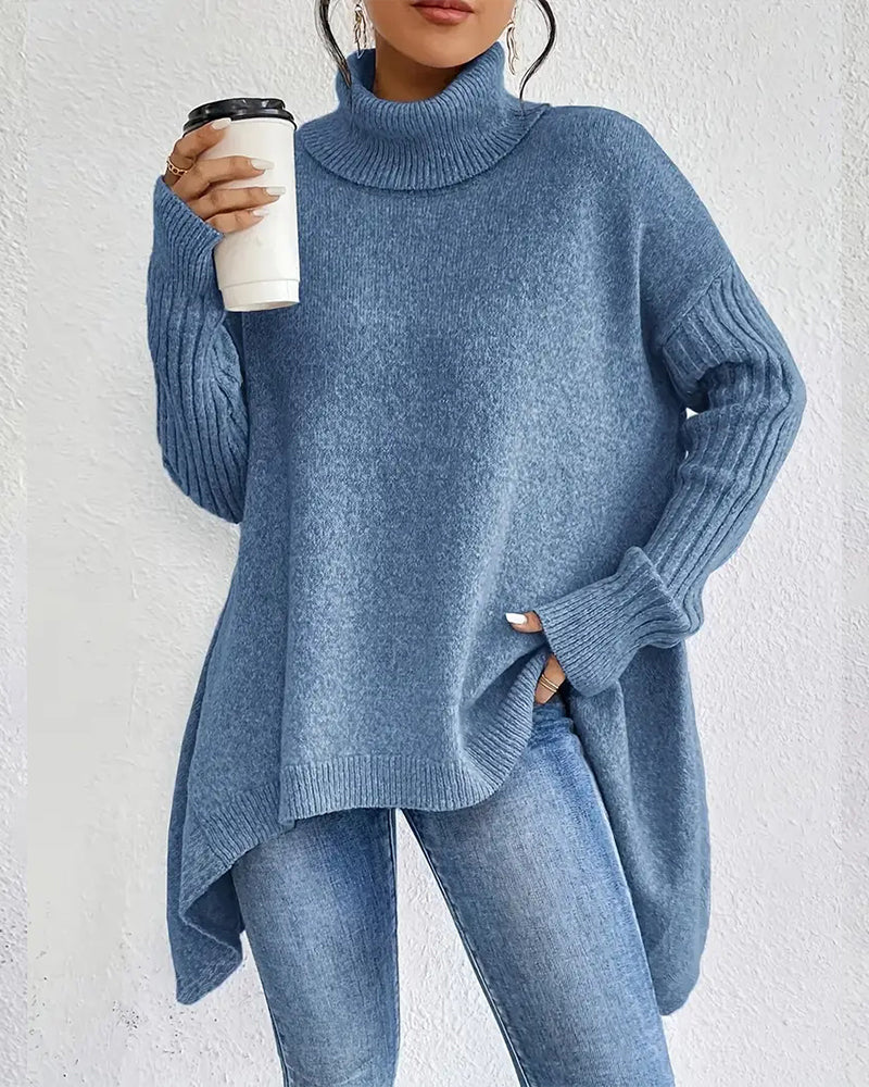 Stilla | Pullover med Høj Krave og Asymmetrisk Snit