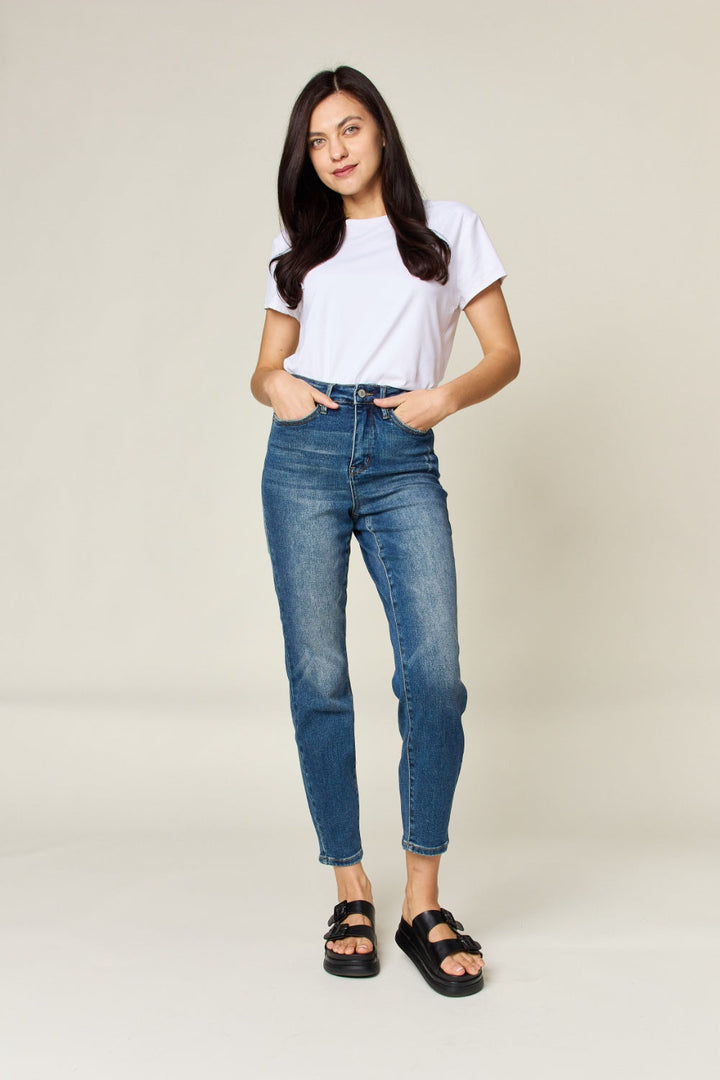Stilla | Blå Full Size Mavekontrol Høj Talje Slank Jeans