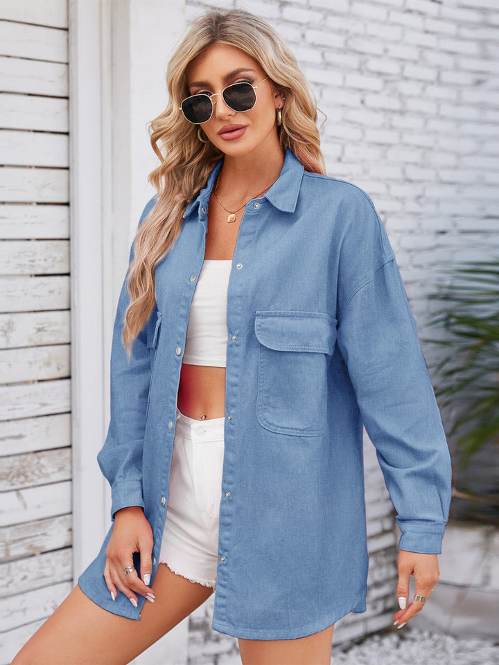 Stilla | Snap Down Dropped Shoulder Denim Skjortejakke