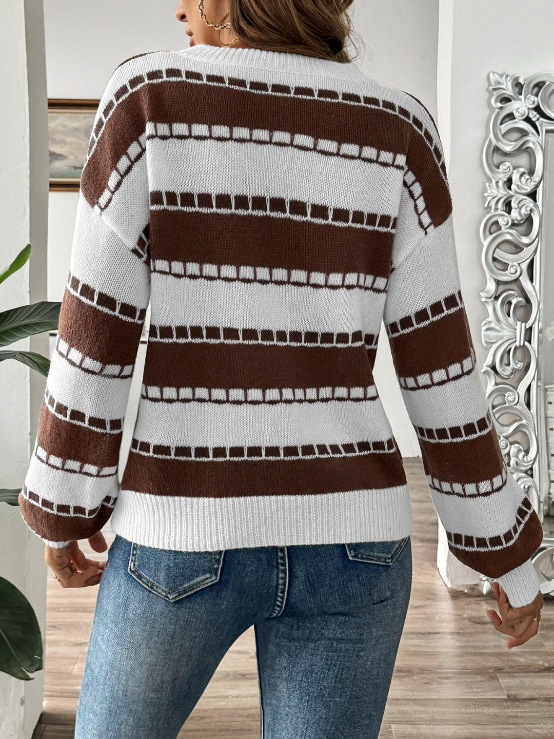 Stilla | Stribet Sweater Med Lange Ærmer og Rund Halsudskæring
