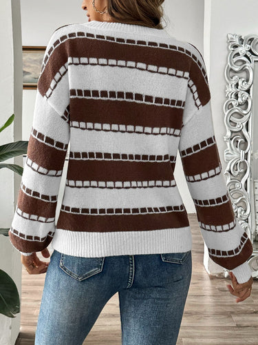 Stilla | Stribet Sweater Med Lange Ærmer og Rund Halsudskæring