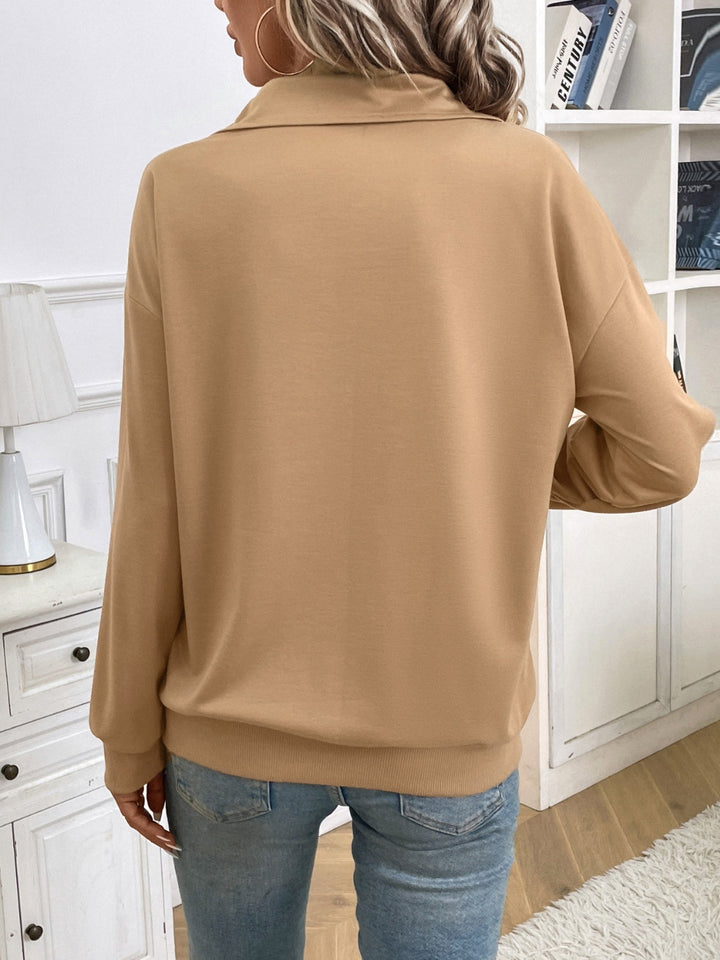 Stilla | Sweatshirt med lange ærmer halvlynlås med kængurulomme