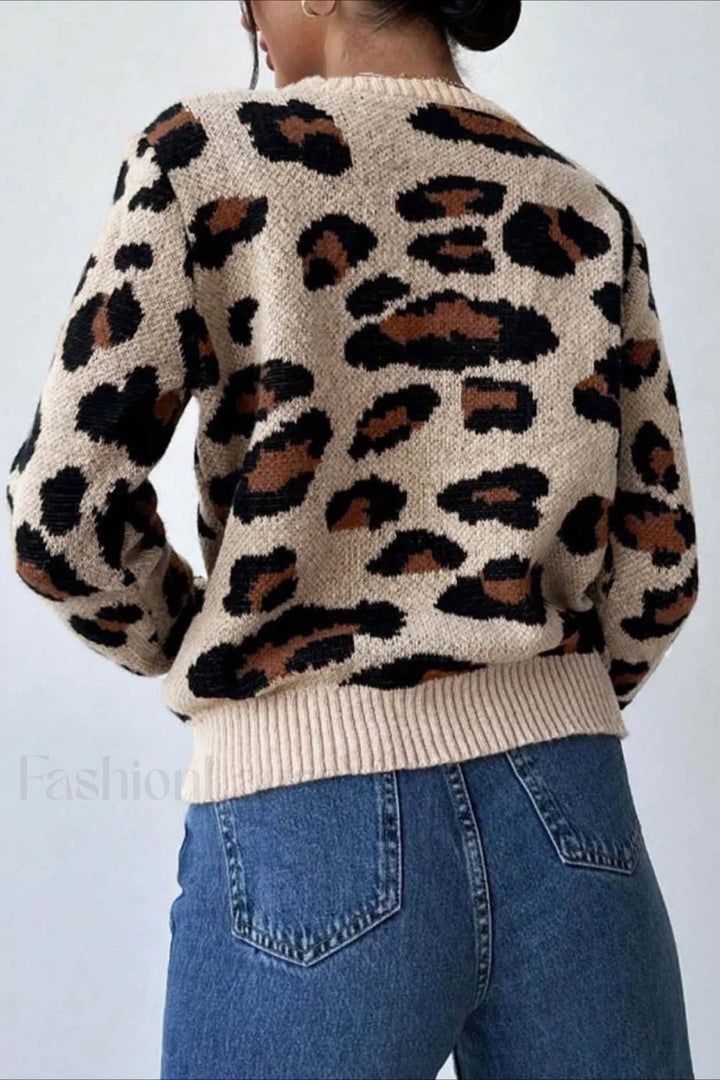 Stilla | Pullover med rund hals og leopardmønster i blokfarver