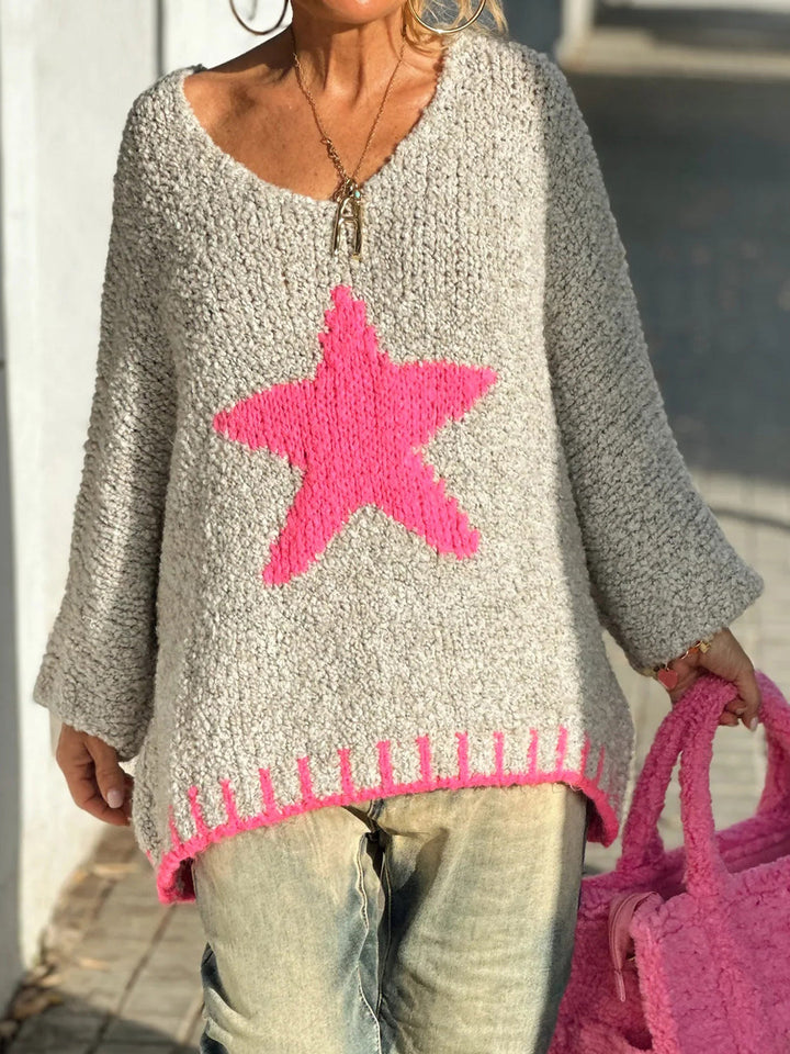 Stilla | Størrelse Pullover Med Lange Ærmer og Stjerner V-udskæring
