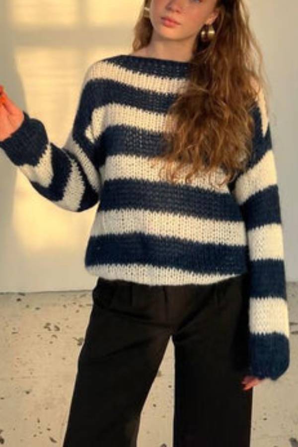 Stilla | Pullover i stribet bomulds candy i marineblå