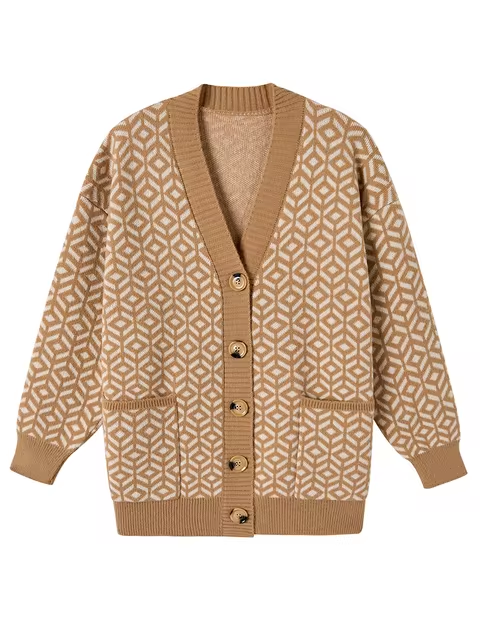 Stilla | Cozy Strikket Cardigan med Geometrisk Mønster og Knapliste