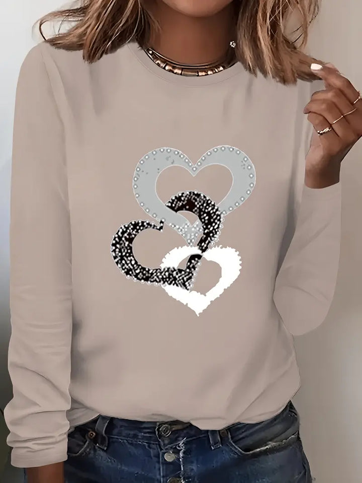 Stilla | T-Shirt Med Hjerteprint Og Lange Ærmer