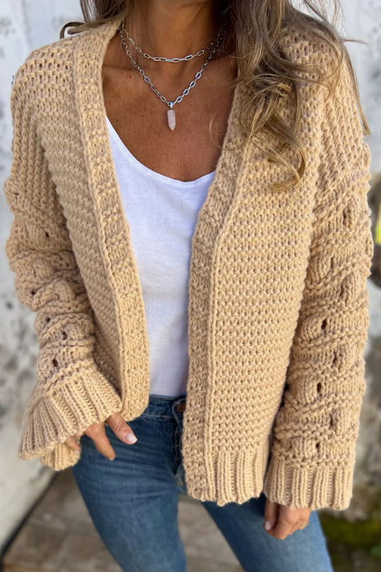 Stilla | Fashionabel Ensfarvet Cardigan Med Lange Ærmer Og V-udskæring