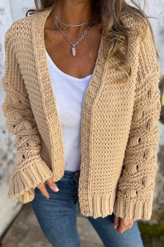 Stilla | Fashionabel Ensfarvet Cardigan Med Lange Ærmer Og V-udskæring