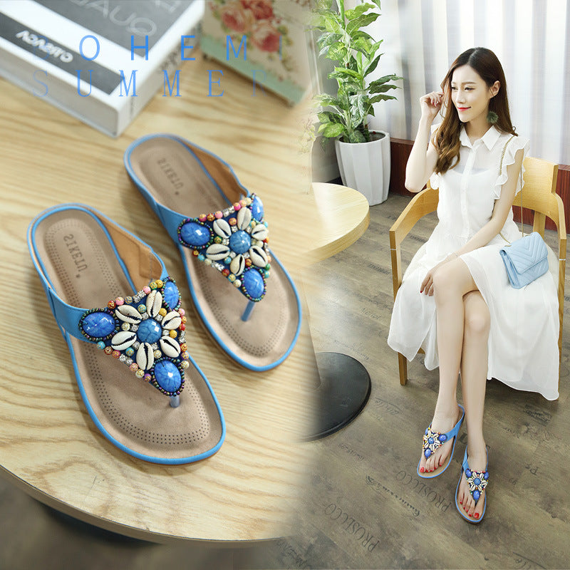 Dame Flip-Flops med elegant perleapplikation Stilla