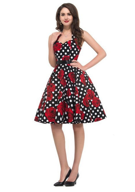 Women's Retro Swing Dress with Floral Pattern and Polka Dots Stilla