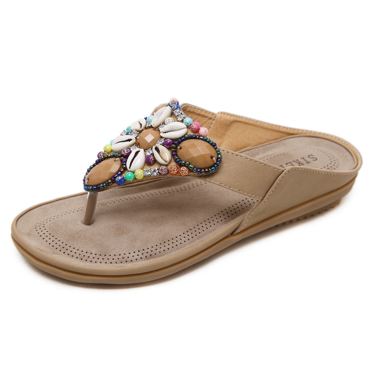 Dame behagelige flip-flops med kunstneriske dekorationer Stilla