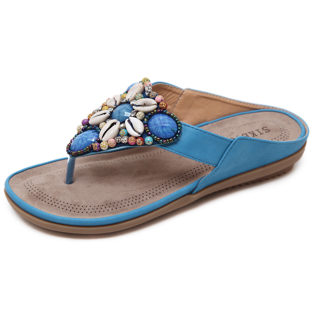 Dame behagelige flip-flops med kunstneriske dekorationer Stilla