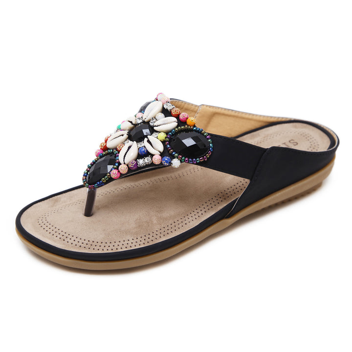Dame Flip-Flops med elegant perleapplikation Stilla