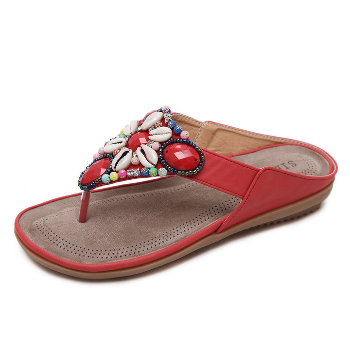 Dame Flip-Flops med elegant perleapplikation Stilla