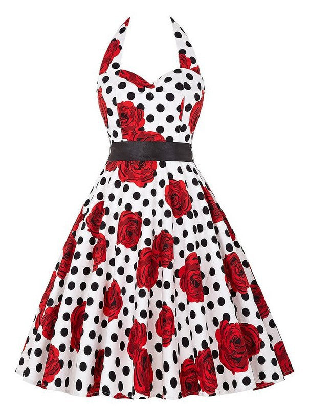 Women's Retro Swing Dress with Floral Pattern and Polka Dots Stilla