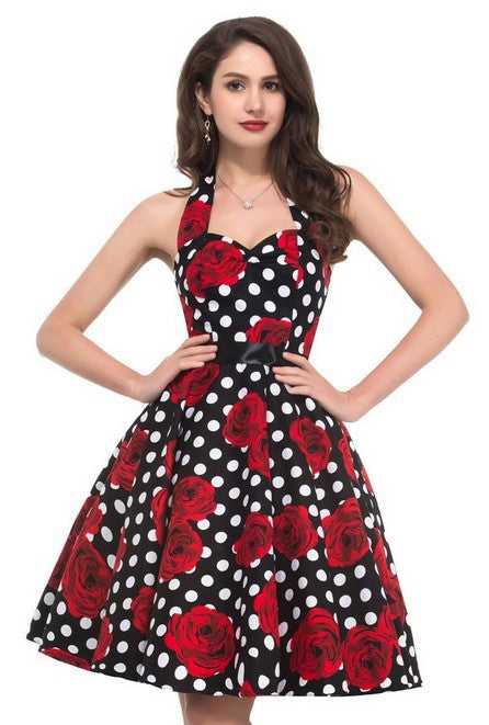 Women's Retro Swing Dress with Floral Pattern and Polka Dots Stilla